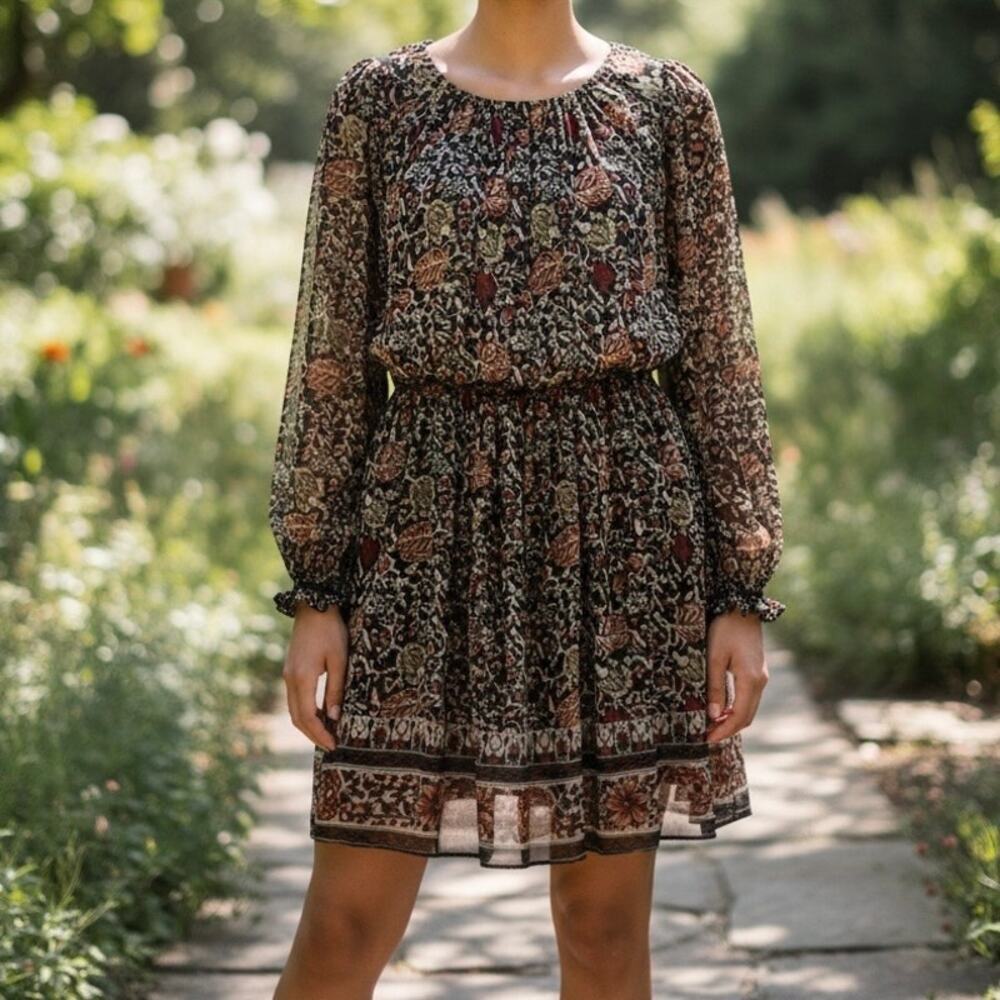 Ba&sh Floral Boho Dress Women's 3 Large Black Maroon Hippie
